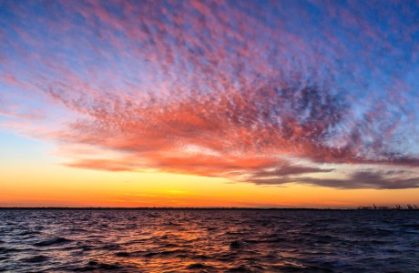 Sunset over Felixstowe from the North Sea