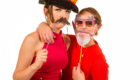 two party girls in fancy dress masks Mobile Photo Studio