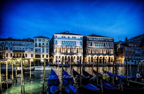 Venice buildings and canal at night